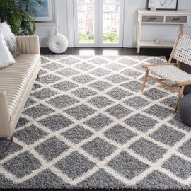 Safavieh Dallas Shag Collection SGD258G Trellis 1.5-inch Thick Area Rug, 8' x 10', Grey / Ivory