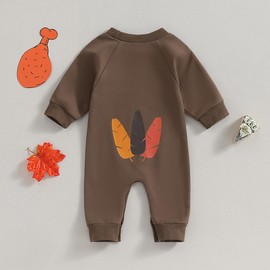 Infant Baby My 1st Thanksgiving Romper Bodysuit Striped Hooded Little Turkey One-Piece Jumpsuit (1216, 3-6 Months)