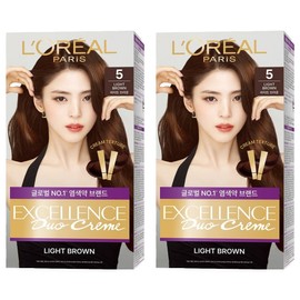L'Oréal Paris Excellence Duo Cream Shared Gray Hair Dye, 5 Light Brown, 2 Pieces / 로레알파리 엑셀랑스 듀오크림 나눠쓰는 새치염색 염모제, 5 라이트브라운, 2개