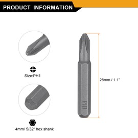 HARFINGTON 3pcs PH1 Phillips Screwdriver Bit 5/32" Hex Shank 28mm Length S2 Steel Magnetic Cross Head Hex Screw Driver Bits for Electric Manual Screwdrivers Precision Repair