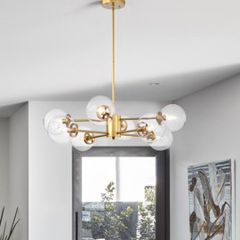 Warehouse of Tiffany Silversmile 32 Inch Sputnik Clear Glass Ceiling Lighted Chandelier Modern Style 8-Light, Gold and Clear (FD10027/8GC)