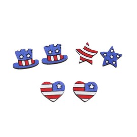 4th of July American Stud Earrings Wooden Ameican Flag Patriotic Earrings USA Star Heart Presidential Top Hat America Stud Set Independence Day jewelry Gift