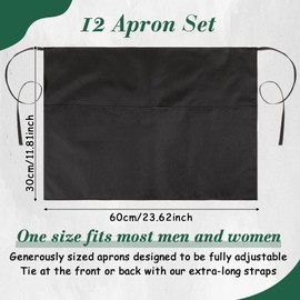 Geosar 12 Pieces Waist Apron Black Waiter Waitress Aprons with 3 Pockets Half Apron Black Chef Apron for Men and Women Kitchen Cooking Cleaning Painting Gardening Bistro Restaurant Catering