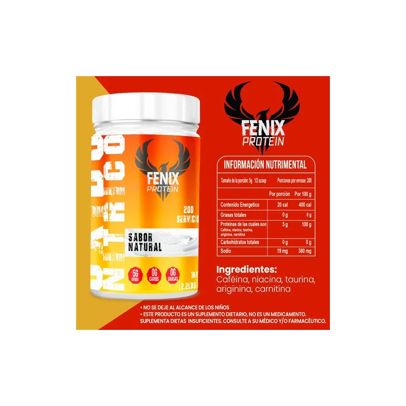 Óxido Nítrico 1kg Pre Entreno Fenix Protein 200 Servicios