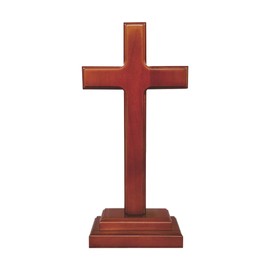 Umora Wooden Jesus Christ Cross Christian Worship Oak Color Cross Places Home Decor Tabletop Wall Hanging Church School (Height 9.4 inches (24 cm)