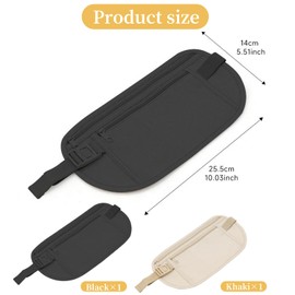 Daryunk 2pcs Money Belts for Travel Hidden Men, Adjustable Waterproof Money Belt, Suitable for Running, Walking, Safe Cash Storage for Men and Women, Black and Khaki
