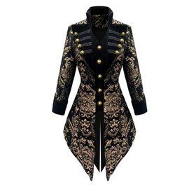 TZMAPU Women's medieval Renaissance Gothic coat Victorian Tailcoat pirate steampunk jacket (Black2, Large)