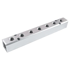 Qolekog Quality 7 Way 9 Port Air Manifold 1/2" NPT Supply Port 1/4" NPT Outport With Mounting Hole Aluminum Silver 1Pcs