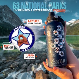 AguaTrek Original National Parks Water Bottle with Stickers, Leakproof Insulated Water Bottle with Straw and Spout Lid, 63 Waterproof Stickers for Water Bottle, Luxury Box for National Park Gifts