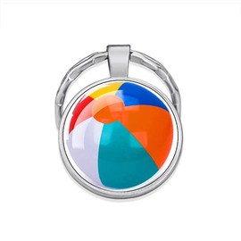 Art Attack Beach Ball Keychain, Party Favor Metal Bag Charm Pendant Key Chain (Silver)