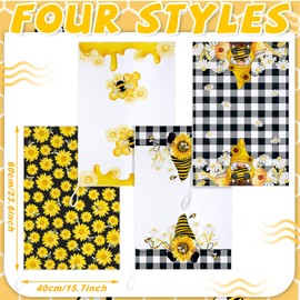 Mixweer 4 Pcs Summer Bee Kitchen Towels Honeybee Gnome Hand Dish Towels Absorbent Tea Bath Washcloths for Bathroom Decorations Kitchen Accessories Gifts,15.75 x 23.62 Inch(Classic Color,Gnome)