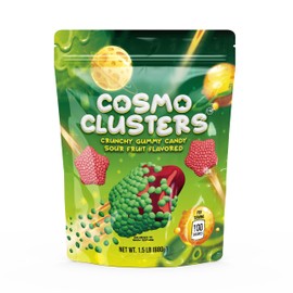 Crunchy Gummy Candy - 1.5 Pound Bag - Sour Chewy Gummy Star Candy with Crispy Shell - Space Candies in Strawberry and Green Apple Flavors by Cosmo Clusters
