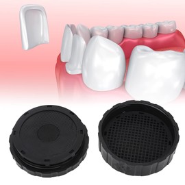Caja de Carillas Dentales Negras, Forma Redonda, Portátil y Reutilizable, Malla Ultrafina, Material Plástico Duradero para Almacenamiento de Dentaduras Postizas