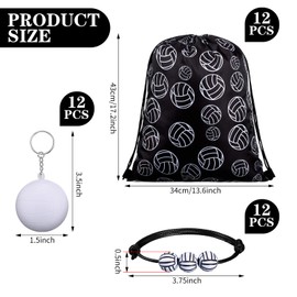 Patelai 36 Pcs Sport Party Favors 12 Drawstring Gift Bags Goodie Treat Candy Bag 12 Adjustable Bracelets 12 Keychains for Birthday Party Supplies Decorations(Volleyball)