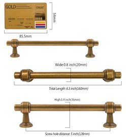 Amerdeco 10 Pack Antique Brass Cabinet Pulls 5 Inch(128mm) Hole Center Drawer Pulls Cabinet Hardware Kitchen Cabinet Handles for Bathroom ZH0069