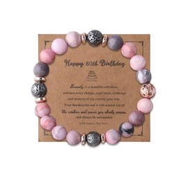 Happy 80th Birthday Bracelet for Women Mom Grandma Birthday Gift for Nana Grandma 80th Birthday Gifts from Granddaughter Grandson Aunt Natural Stone Bracelets 80 Year Old Birthday Gifts for Women