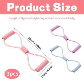 3 Resistance Bands with Handles, Arm Figure 8 Fitness Bands for Women and Men, Full-Body Workout Equipment for Home Gym, Yoga, Stretching, Physical Therapy, Blue, Pink, Purple