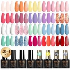 ROSALIND UV Nail Polish Set Pastel 24 Pieces Gel Nail Polish Orange Yellow Pink Purple Green Blue Red Colour Gel Nails Spring Summer Gel Nail Polish Soak-Off Mini Nail Design Gift
