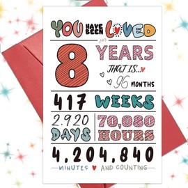 8th Birthday Card 8 Years Old Greeting Card 8th Birthday Decorations Happy 8 Years Old Birthdays Cards for Kids Boy Girls Niece