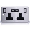 Status Stainless Steel Double Switched Power Plug Wall Socket with