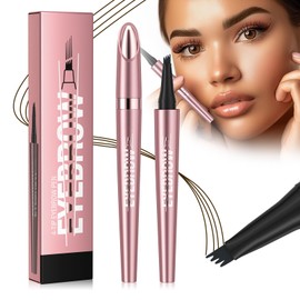 Eyebrow Pencil with 4 Tips Micro Head, Eyebrow Pencil Micro 4 Point Eyebrow Pencil Long-Lasting Waterproof Natural Eyebrow Makeup (C-Dark Brown)
