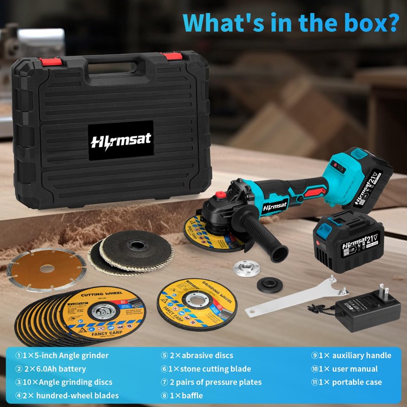 Hlrmsat Cordless Angle Grinder 5-Inch,21V Brushless Power Grinder Tool with