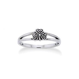 Irish Shamrock Celtic Knot 3-Leaf Clover Sterling Silver Narrow 5mm Pinky Ring Size 5(Sizes 3,4,5,6,7,8,9,10)