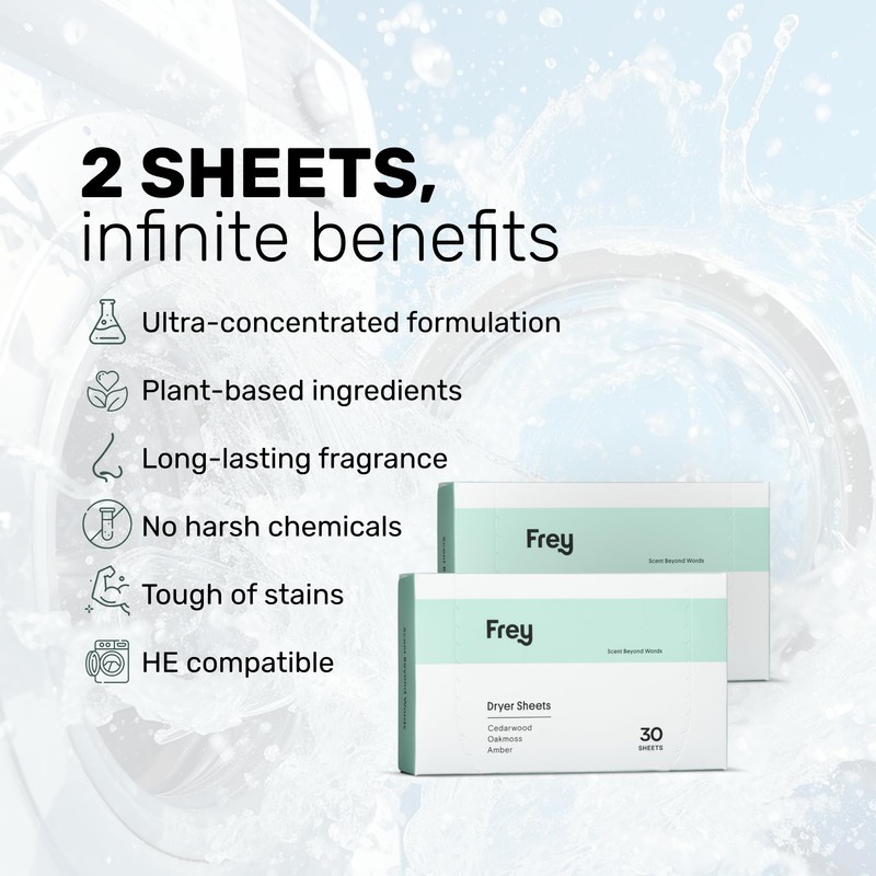FREY Naturally Scented Dryer Sheets - Fabric Softener for Soft,