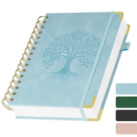 AOOSU A5 Spiral Notebook, Wirebound Notebooks 300 Pages/150 Sheets with Pocket Hardcover Journals 100gsm Thick Paper Campus Notebook for Women Ideal for Work School Office 15 x 21cm, Blue