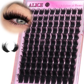 ALICE Lash Clusters Thick Volume Eyelash Clusters with Spikes Wispy Cluster Eyelash Extensions Dramatic Individual LashesThin Band Lash Extensions DIY at Home (120pcs/12-20mm/CC- Curly)