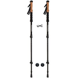 Montem Ultra Strong Trekking, Walking, and Hiking Poles - One Pair (2 Poles) - Collapsible, Lightweight, Quick Locking, and Ultra Durable (Black Cork Grip)