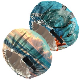 Cabreche 2 PCS Bonnets for Women Girls Satin Hair Bonnet Double Layer Silk Adjustable Elastic Sleep Cap Cute Aesthetic-Sea Turtle Beach