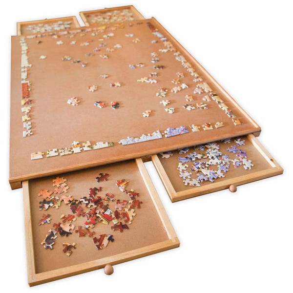 Bits and Pieces Jumbo Size Puzzle Tray-Smooth Wood Fiberboard Working Surface Four Sliding Drawers Finish This Puzzle Storage System