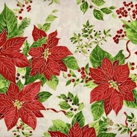 Fabri-Quilt Inc Happy Christmas Poinsettia Floral Cream 100% Cotton Fabric by The Yard