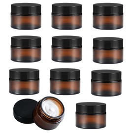 Amber Glass Empty Jar, Pack of 6 Cream Jars, Empty, 50 ml Cream Jars for Filling, Brown Glass Container with Lid, Empty Refillable, for Creams, Lotions, Powder, Mini Candles (Black)