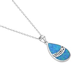 925 Sterling Silver Blue Turquoise-Tone Simulated Opal Teardrop Pendant Necklace