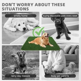 KOOLTAIL Dog Grass Mat with Pee Pad, 2 Pack 20"*25" Washable Soft Artificial Turf Grass Pads for Puppy Potty Tray, Reusable for Small Goggie Patio Training, Pet Turf Leakproof for Indoor Outdoor Use