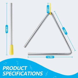 TIPTAP Hand Percussion Triangle, 6IN Musical Steel Triangle with Striker, Percussion Instrument with Exquisite Sound, Instrument for Orff Music Education