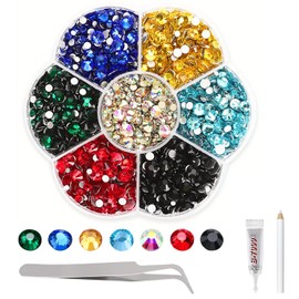 3500pcs Rhinestones Bedazzling Kit, 7 Colours 7 Sizes Mixed Flatback Rhinestones with 1 Tweezers Glue Pen, Crystal Gems for Craft Nail Art Face Makeup Clothes