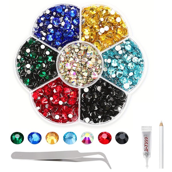 3500pcs Rhinestones Bedazzling Kit, 7 Colours 7 Sizes Mixed Flatback