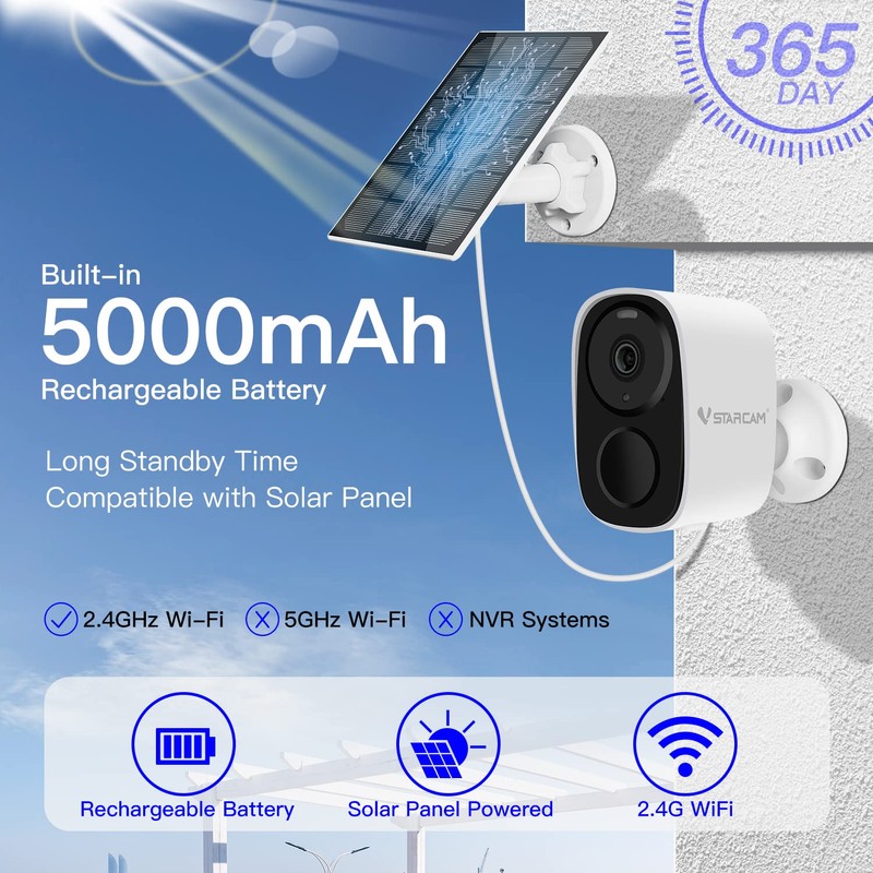 VSTARCAM Solar Security Camera Wireless Outdoor,2K Camera with Color Night