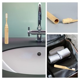 HUAZEXINX Folding Travel Toothbrush Bamboo Toothbrushes Case Holder Kit Portable Soft Bristle Travel Size Toothbrush with Bamboo Handle Cover Reusable Compact Case