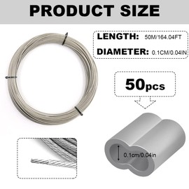 167ft(50m) Picture Hanging Kit, 1mm Plastic Coated Picture Hanging Wire, Heavy Duty Picture Wire, with 50pcs Aluminum Crimping Sleeves