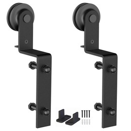 ZEKOO Bypass Barn Door Hardware - Heavy Duty Door Hanger Roller with Anti-Jumper, Stopper, Floor Guide & Accessories - Easy Installation, Noise-Free (I Shape Offset-Style)