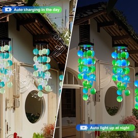 (New) Solar Wind Chime for Outside, for Women Grandma Mom Wife Sister, Solar Hanging Wind Chime Lights for Holiday Garden Yard Window - Sea