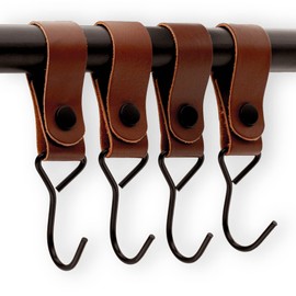 Brute Strength - Multifunctional hook with leather loop - cognac - 4 x - coat hooks, coat hooks, camping hooks, leather