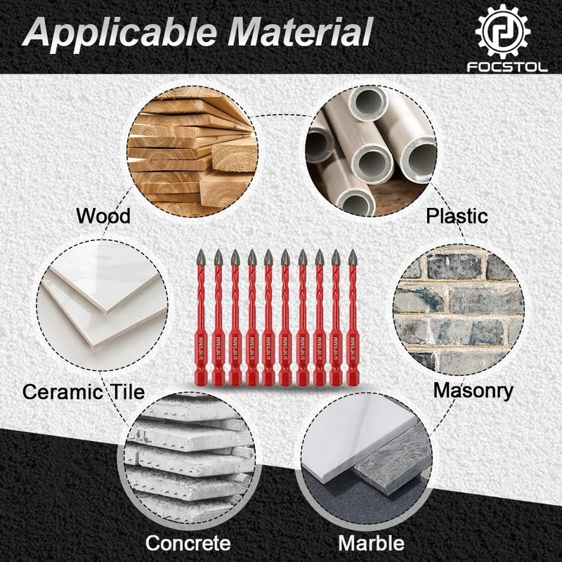 FOCSTOL Masonry Drill Bits Set - 10pcs 5mm Carbide Drill