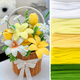 Peryiter 500 Pieces Pipe Cleaners Chenille Stems for Flowers Craft Supplies Bulk Fluffy Fuzzy Sticks for DIY Art Projects Creative Gift Wrapping Party Decorations (Yellow Flower,12 Inch)