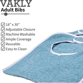 Vakly Reusable Adult Bibs Absorbent Terry Cloth Washable Bib Lap Apron for elderly Seniors Unisex 18"x30" Clothing Protector (24, Blue, 18"x30")