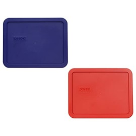 Pyrex 7211-PC 6-Cup (1) Navy Blue and (1) Poppy Red BPA-Free Plastic Lids - Made in USA